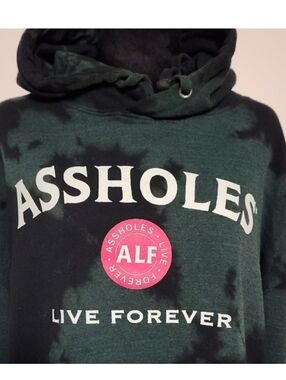 Assholes Live Forever Green Tie-Dye Graphic Hoodie XL Streetwear Pullover